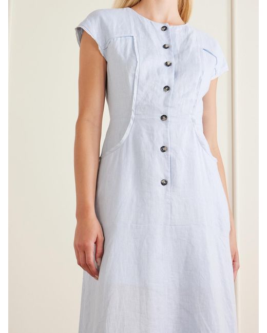 Saloni Blue Sierra Linen Midi Dress
