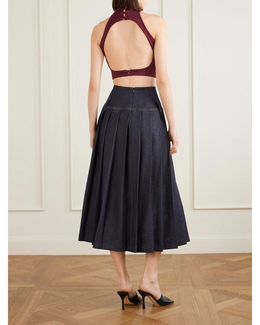 Tolu Coker Blue Pleated Denim Maxi Skirt