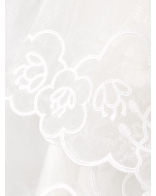 CECILIE BAHNSEN White Embroidered Bow-Embellished Organza Mini Dress