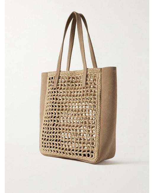 Khaite Natural Zoe Small Suede And Crocheted Raffia Tote