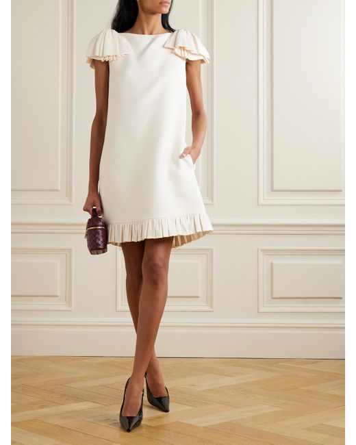 Valentino Garavani Natural Minikleid Aus Crêpe Aus Einer Woll-Seidenmischung Mit Rüschen