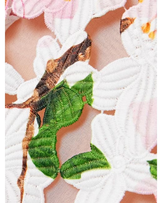 Oscar de la Renta White Robe Aus Guipure-Spitze Mit Blumenprint