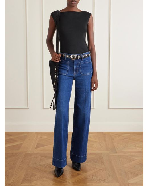 FRAME Blue Le Slice Slim Palazzo Long High-Rise Wide-Leg Jeans