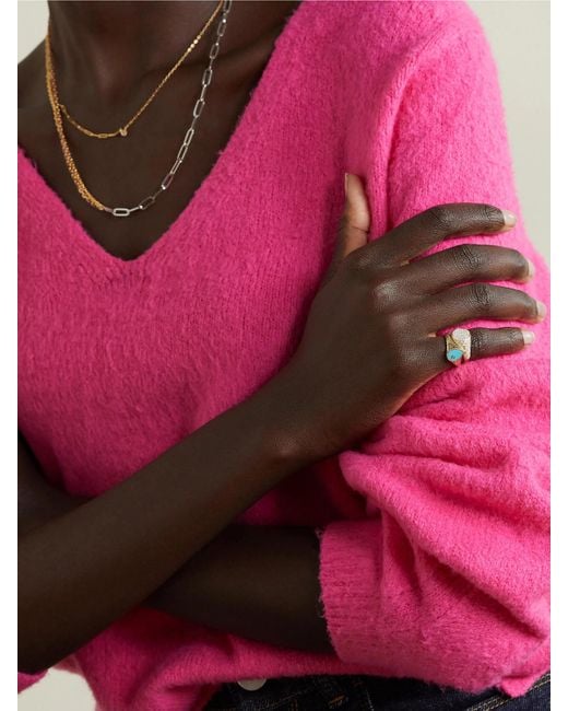 Yvonne Léon Blue 9-Karat, And Diamond Signet Ring