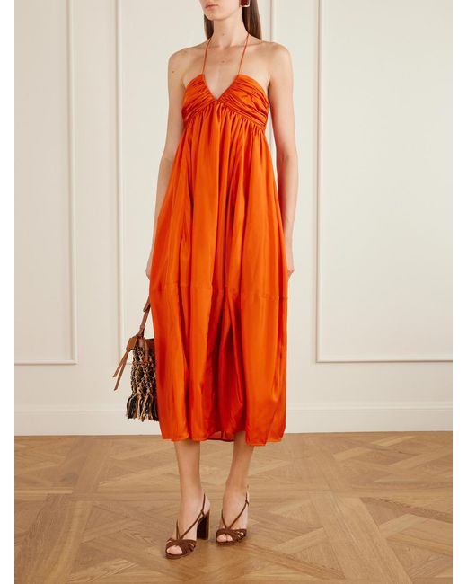 Zimmermann Orange Mahon Silk Halterneck Maxi Dress
