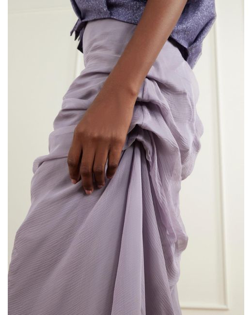 PAULINE DUJANCOURT Purple Najia Silk-Blend Chiffon Midi Skirt