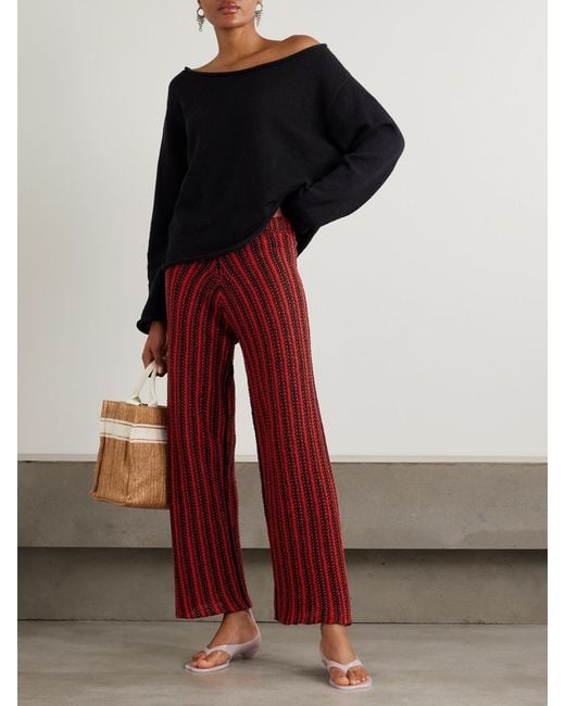 The Elder Statesman Red Nora Lite Open-Knit Cotton Wide-Leg Pants