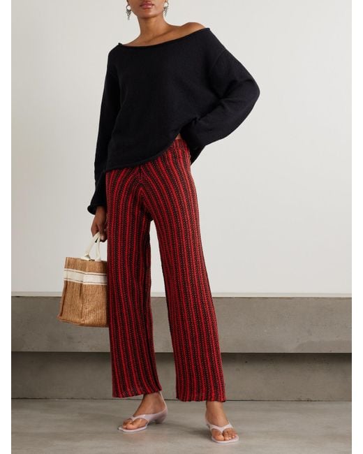 The Elder Statesman Red Nora Lite Open-Knit Cotton Wide-Leg Pants