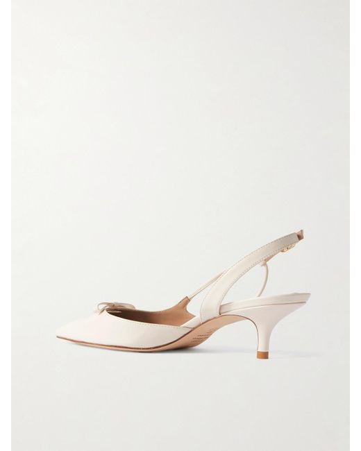 Stuart Weitzman Natural Tully Bow-Detailed Leather Point-Toe Slingback Pumps