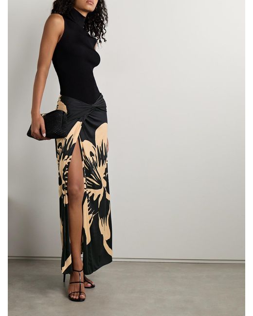 Johanna Ortiz Black Luminosity Draped Floral-Print Stretch-Jersey Maxi Skirt