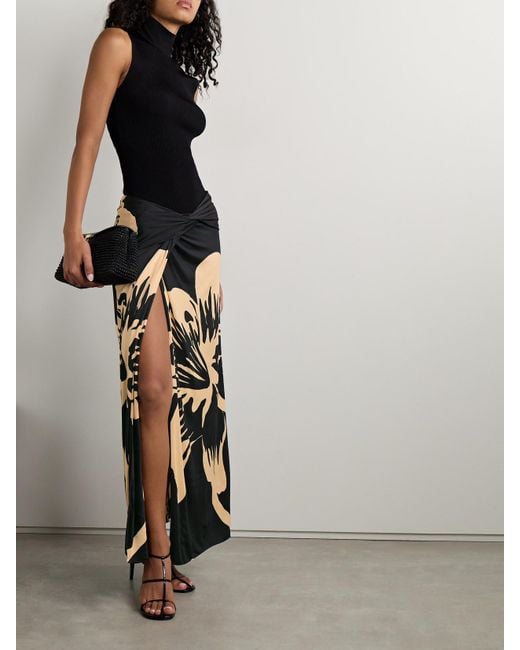 Johanna Ortiz Black Luminosity Maxirock Aus Stretch-Jersey Mit Blumenprint Und Raffungen