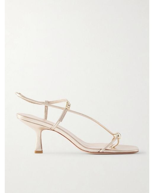 Loeffler Randall Natural Triana Embellished Metallic Leather Sandals