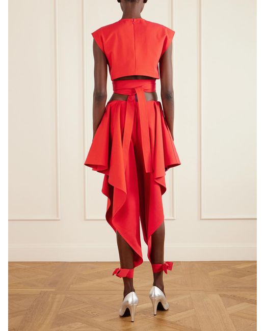 Alaïa Red Paneled Ruffled Cotton-Gabardine Wide-Leg Pants
