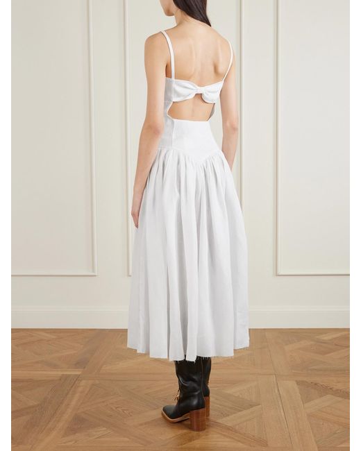 Gabriela Hearst White Oriana Open-Back Gathered Linen Midi Dress