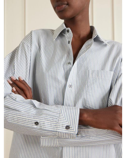 B Sides White Nolan Cotton-Blend Seersucker Shirt