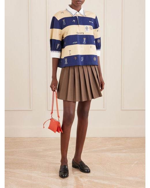 Sea Blue Juliet Embroidered Striped Cotton-Jersey T-Shirt