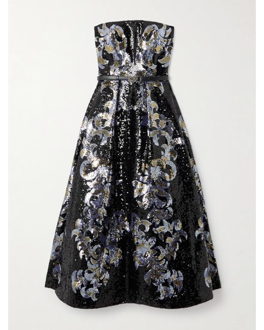 Elie Saab White Belted Strapless Sequined Jersey Midi Dress