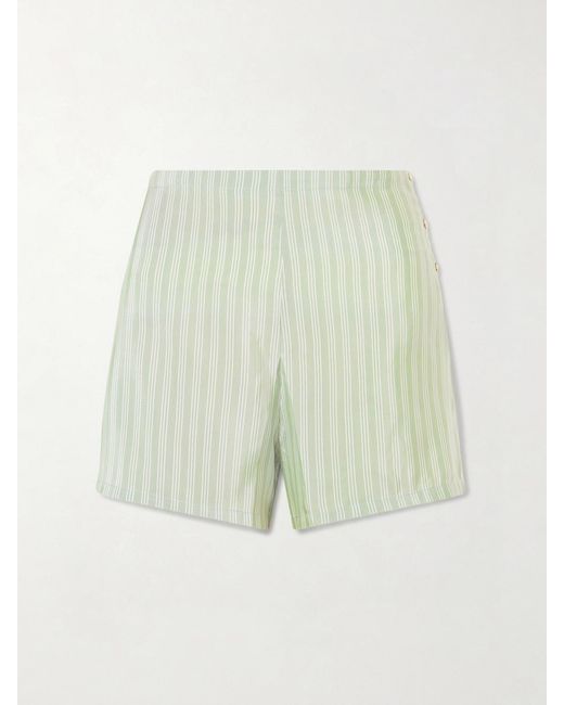 Bode Green Sylvan Striped Silk-Satin Shorts