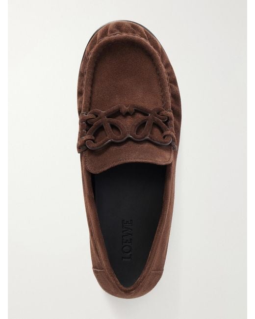 Loewe Brown Double L Suede Loafers