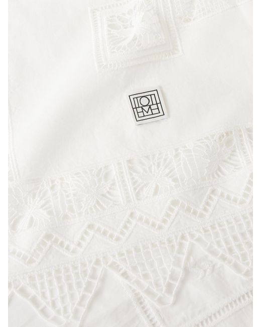 Totême White Lace-Trimmed Cotton-Voile Scarf