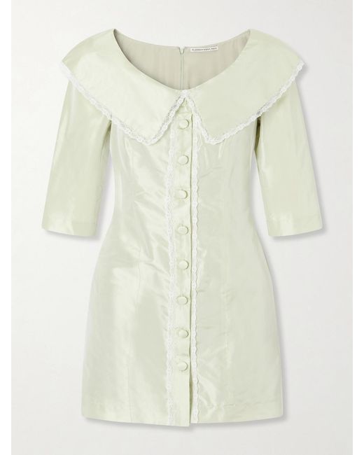 Alessandra Rich Natural Lace-Trimmed Silk Off-Shoulder Mini Dress