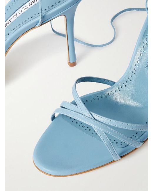 Manolo Blahnik Blue Leva 105 Sandalen Aus Leder