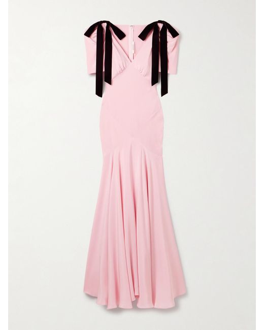 Rodarte Pink Velvet Bow-Embellished Silk-Crepe Gown
