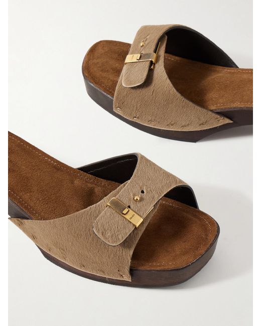 Khaite Natural Britt Buckled Calf Hair Mules