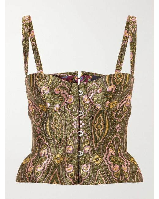 Etro Metallic Floral Paisley-Print Jacquard Bustier Top