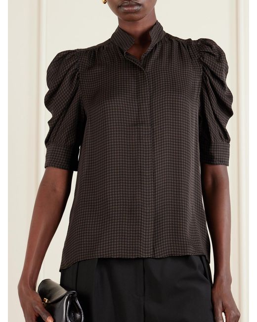 FRAME Black Gillian Houndstooth Silk-Satin Shirt