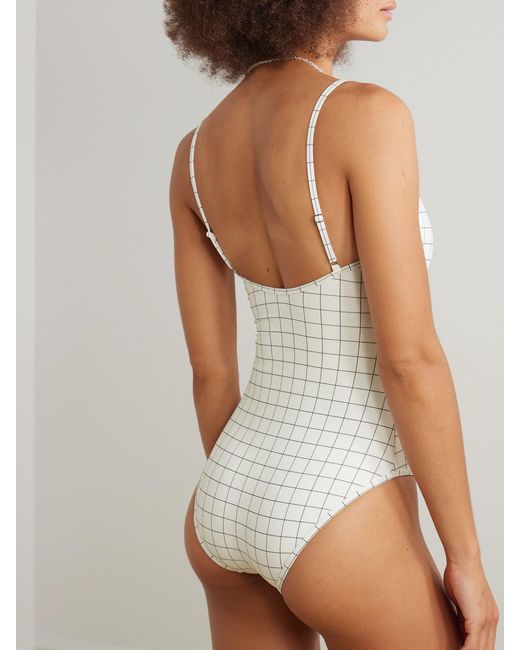 Totême  White Windowpane Checked Swimsuit