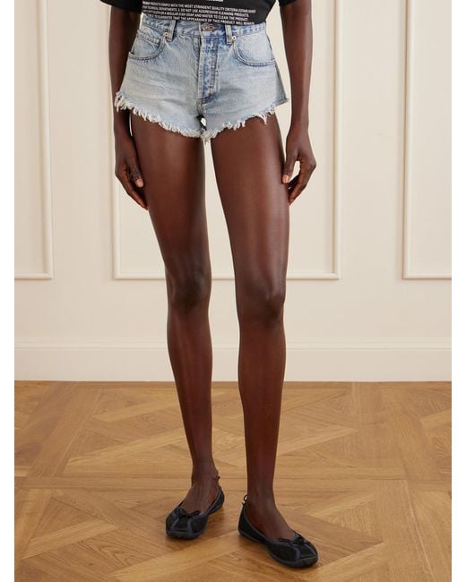 Balenciaga Blue Frayed Denim Shorts