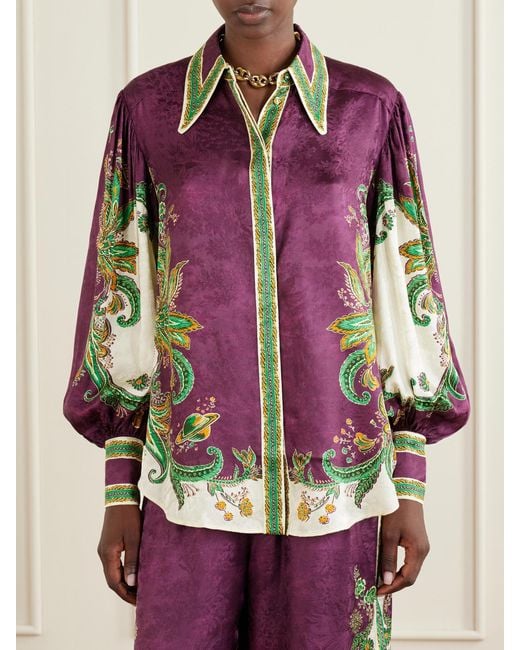 ALÉMAIS Pink Ruthie Floral-Print Satin-Jacquard Shirt