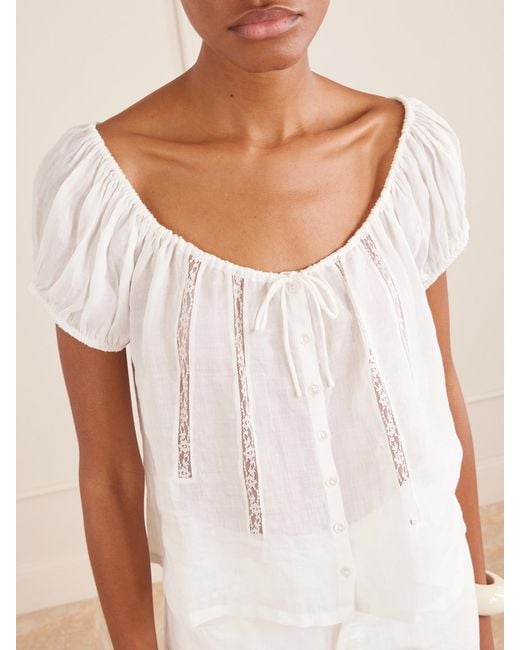 Citizens of Humanity White Tatev Tie-Detailed Lace-Trimmed Ramie Blouse