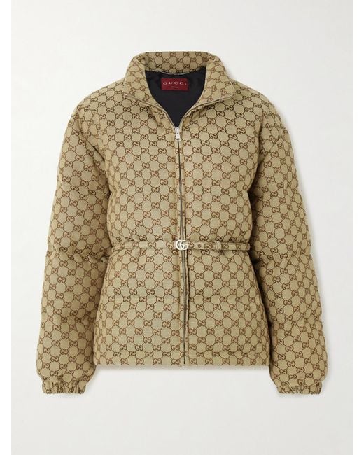 Gucci Metallic Belted Leather-Trimmed Cotton-Blend Canvas Down Jacket