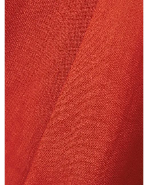 Gabriela Hearst Red Dugald Belted Pleated Linen Midi Skirt