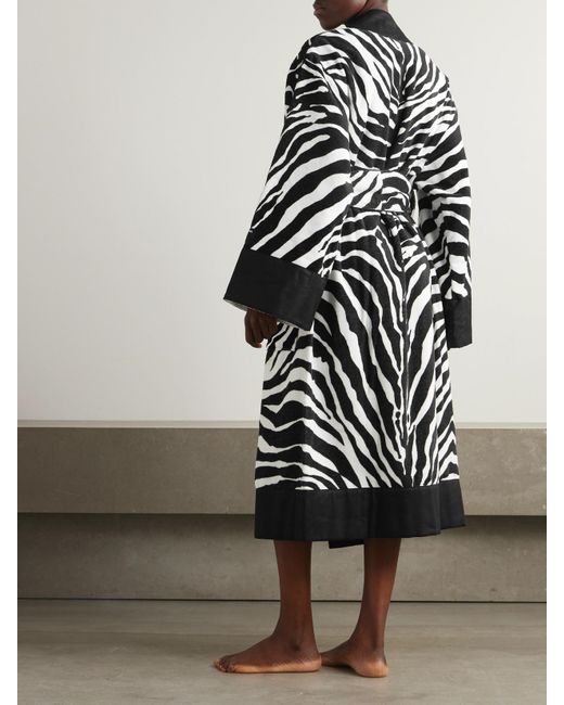 Dolce & Gabbana Black Belted Zebra-Print Cotton-Terry Robe