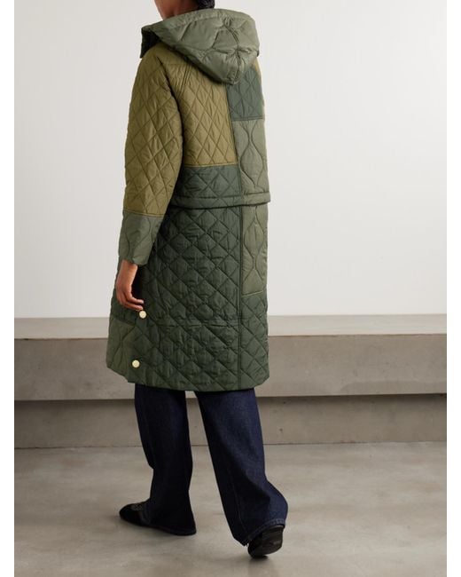 Barbour Green Lilian Hooded Convertible Corduroy-Trimmed Quilted Recycled-Shell Coat
