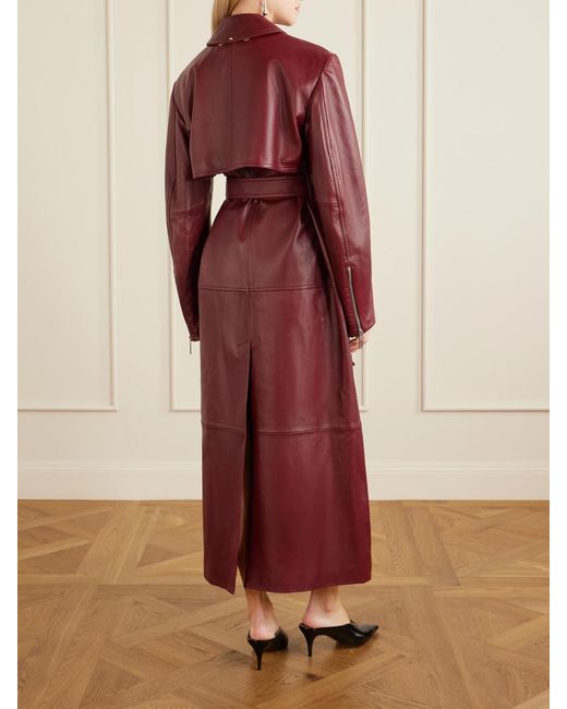 Sportmax Red Belted Leather Trench Coat