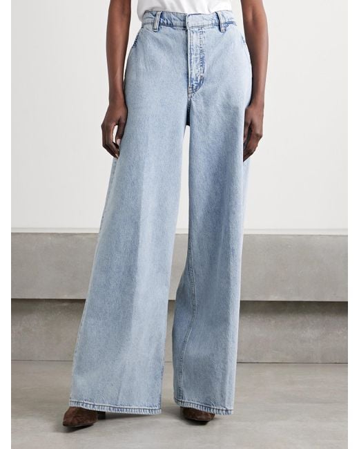 FRAME Blue The Wide Trouser High-Rise Wide-Leg Organic Jeans