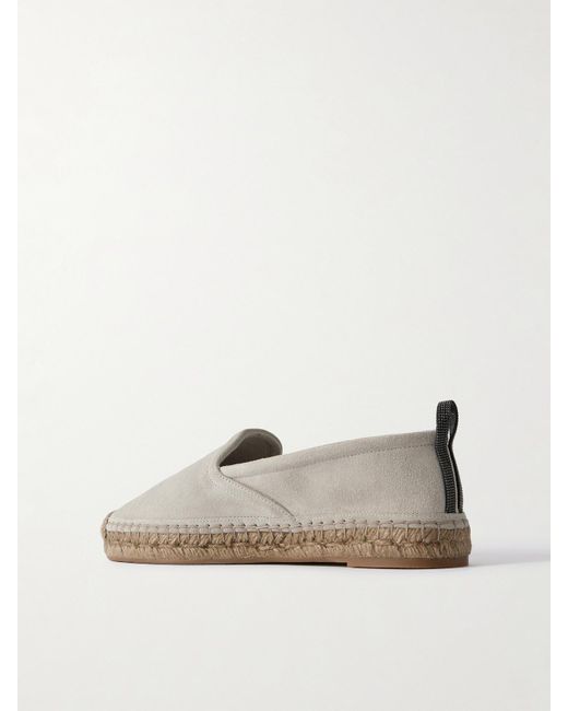 Brunello Cucinelli Gray Espadrilles Aus Veloursleder Mit Zierperlen