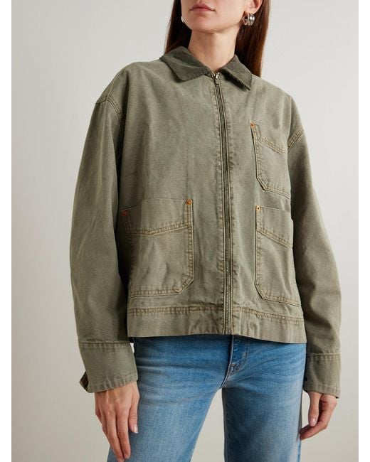 SLVRLAKE Denim Green Casey Corduroy-Trimmed Cotton-Canvas Jacket