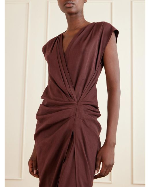 Proenza Schouler Purple Bettina Gathered Linen-Blend Midi Dress