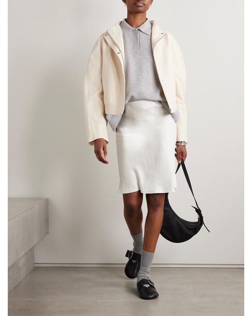 Kallmeyer White Nola Silk Chiffon-Trimmed Satin Midi Skirt