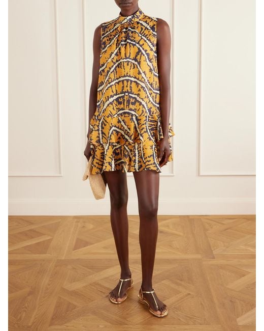 ALÉMAIS Metallic Ripple Tiered Printed Ramie Mini Dress