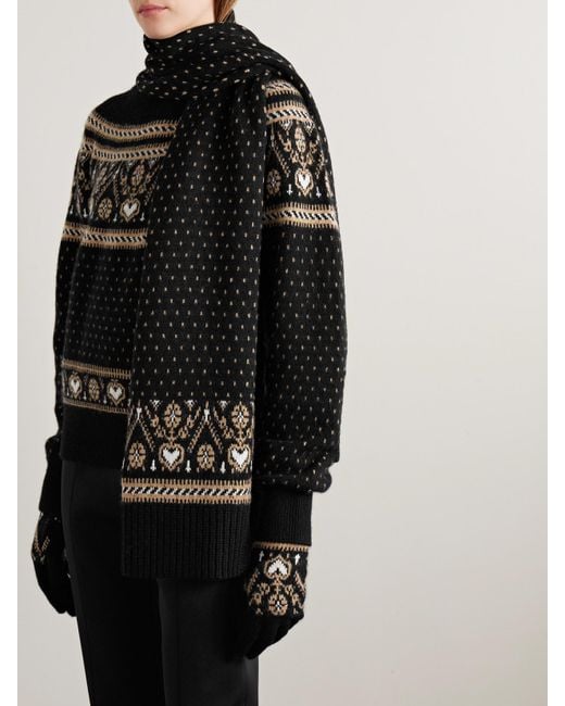 Khaite Black Lucerne Fair Isle Cashmere Scarf