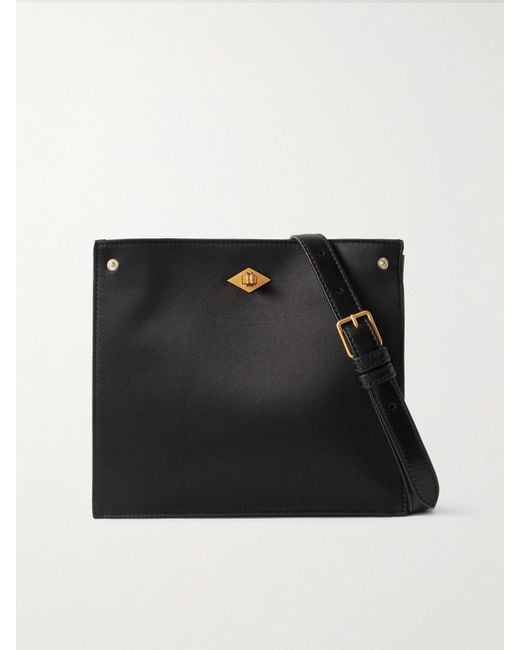 Metier Black Stowaway Leather-Trimmed Satin Shoulder Bag