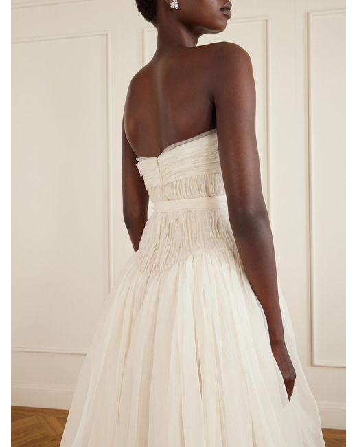 Danielle Frankel White Henrietta Strapless Bustier Crinkled Silk-Organza Gown