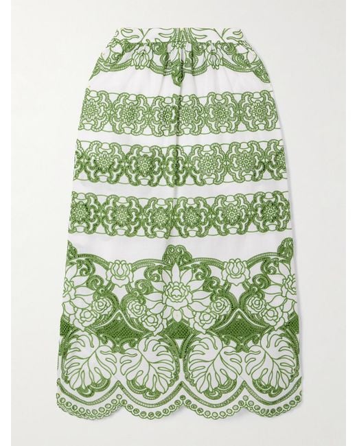 Borgo De Nor Green Belan Scalloped Broderie Anglaise Maxi Skirt