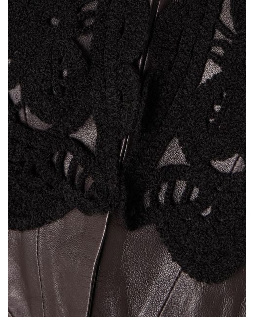 Sea Black Gwen Cropped Scalloped Crochet-Trimmed Leather Jacket